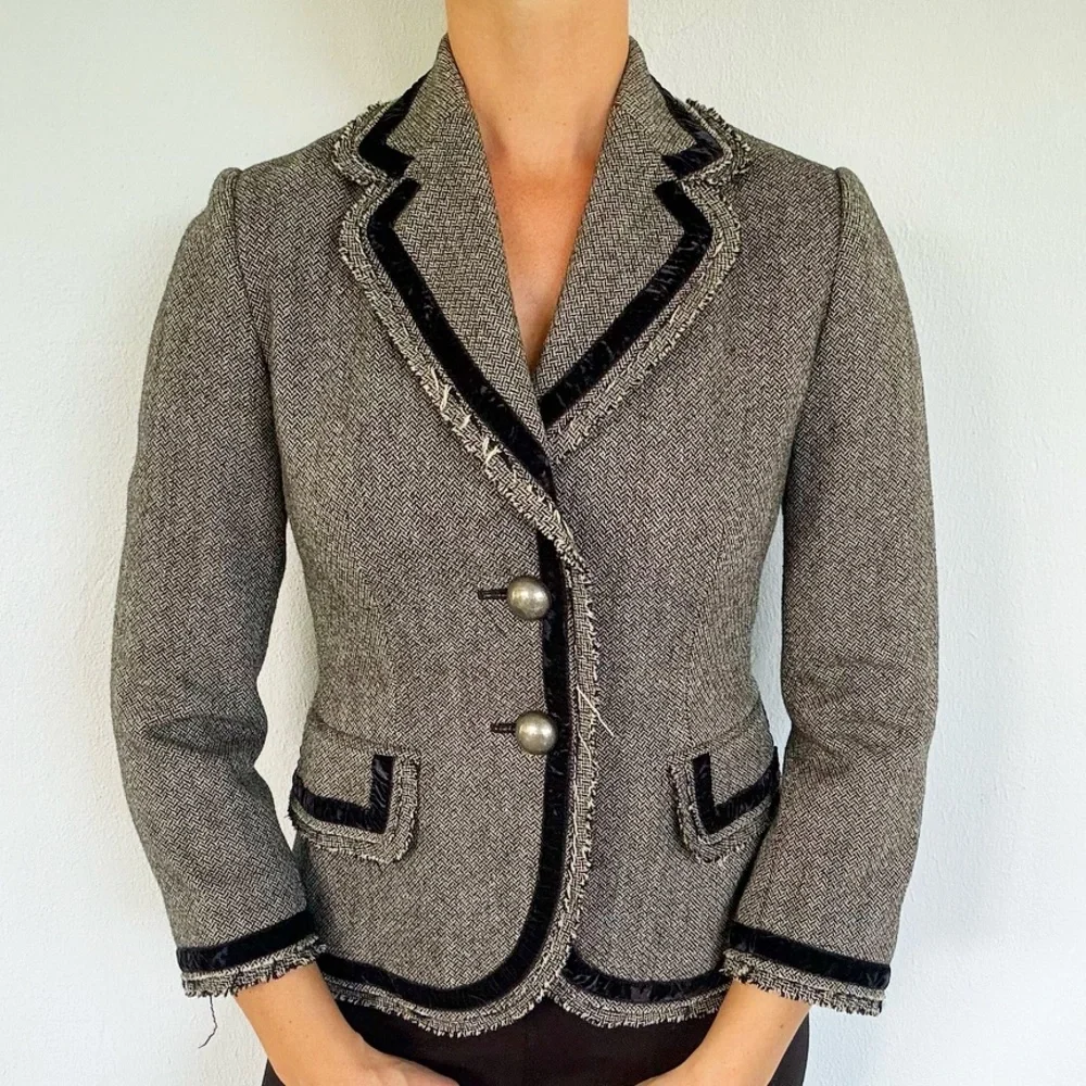 Banana Republic gray wool fringe professional button up blazer jacket size 0